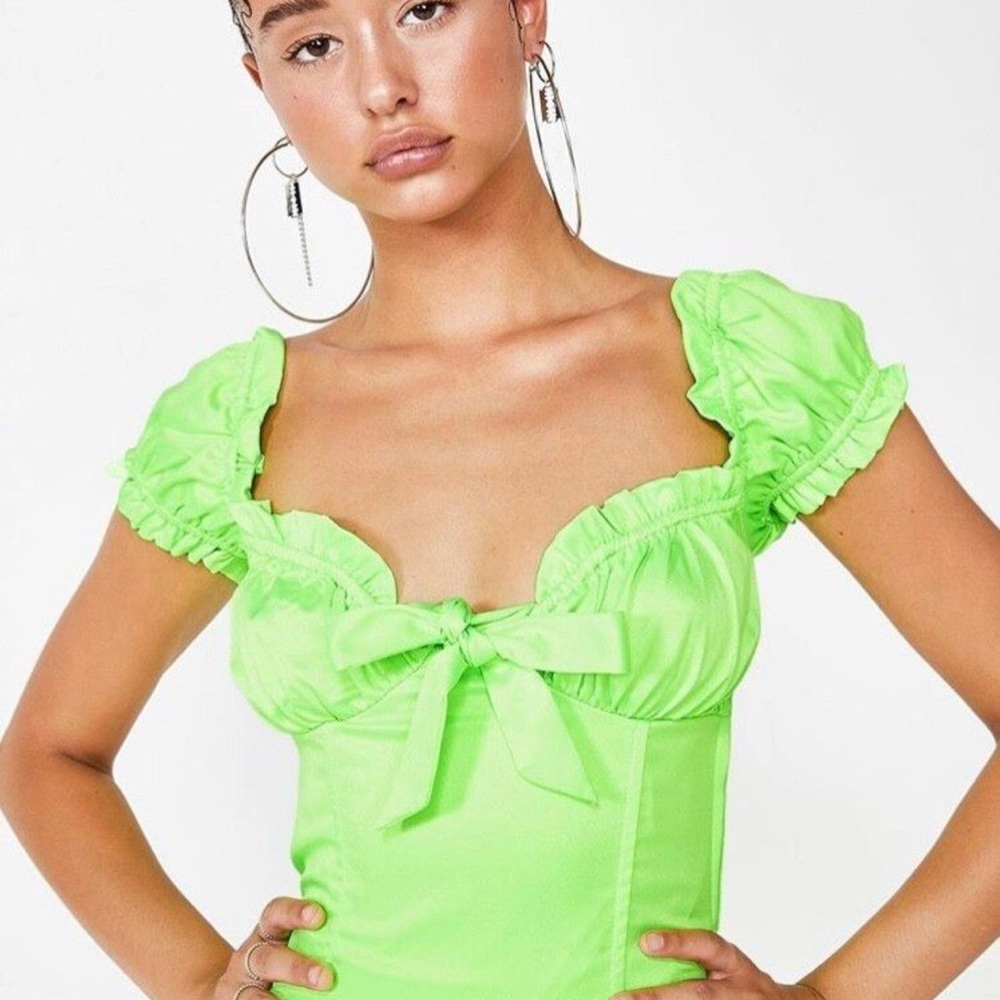 I.AM.GIA Naomi Corset Top Milkmaid‎ Neon Green Size XS Ruched Y2K 90s Flirty